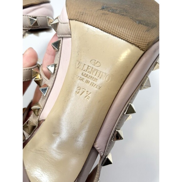 Valentino Garavani Rockstud Ankle Strap Pump Baby Pink w/ Gold Studs Sz EU 37.5 - Picture 12 of 14